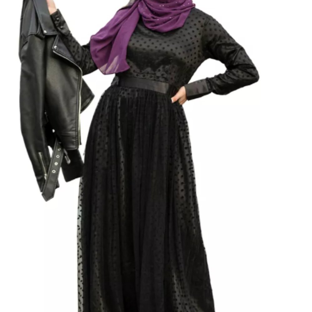 Urban Modesty Women's Mesh Polka Dots Maxi Dress